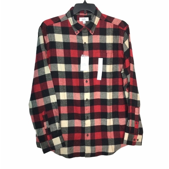 Men's Croft & Barrow Large Flannel Shirt Plaid Buffalo Red White Long Sleeve NWT - Picture 4 of 9